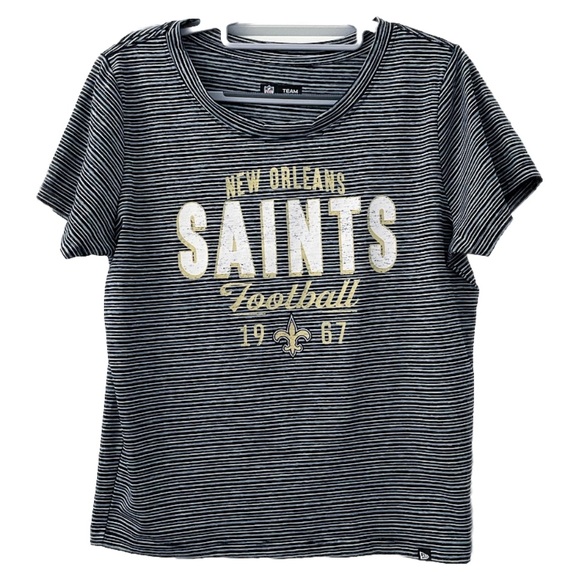 NFL Team Apparel New Orleans Saints Graphic Striped Tee Women’s Large Black Gold - Picture 3 of 9